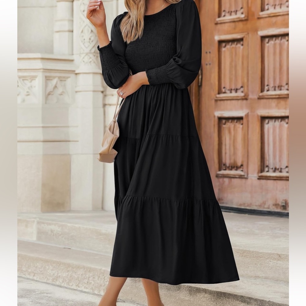 Long sleeve black midi dress size medium. Nwt - Picture 4 of 8